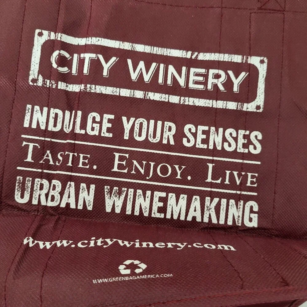 6 Wine bottle Fabric Reusable Eco Friendly Bag City Winery Burgundy
